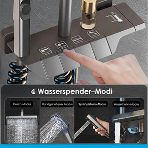 Fossa Spark Shower System with Thermostat Shower Set Wall Piano Button Shower Set Height Adjustable Rain Shower Set with Shower Fitting, 12 Inch Shower Head, Hand Shower, Bidet Spray, Gun (Grey) ( Heavy Weight ) - Fossa Home