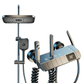 Fossa Spark Shower Thermostatic Shower System, Water Saving Shower Mixer Set, LED Screen, 4 Functions includes Handheld Shower (3 Jet Types), ABS Top Shower, Bidet Spray, Tub Spout (Black) - Fossa Home