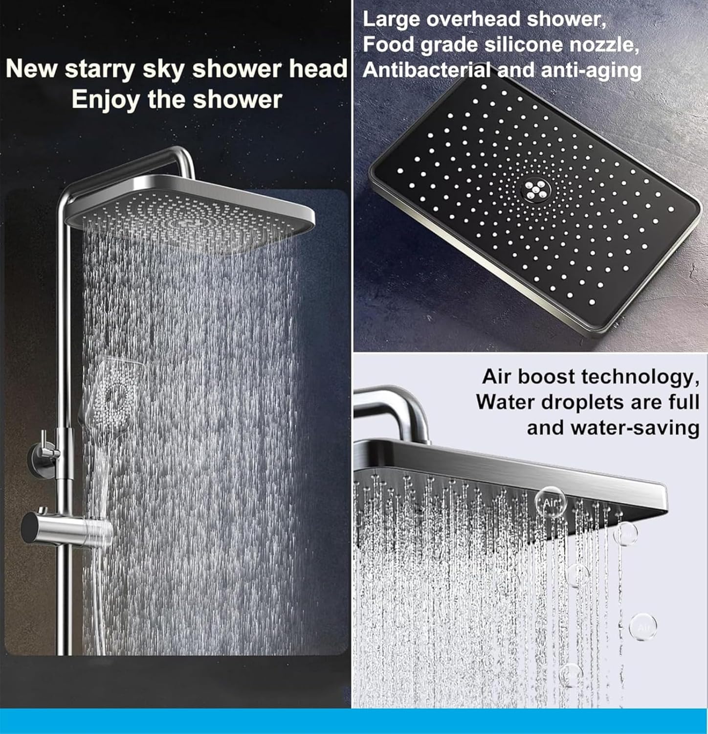 Fossa Spark Shower Thermostatic Shower System, Water Saving Shower Mixer Set, LED Screen, 4 Functions includes Handheld Shower (3 Jet Types), ABS Top Shower, Bidet Spray, Tub Spout (Black) - Fossa Home