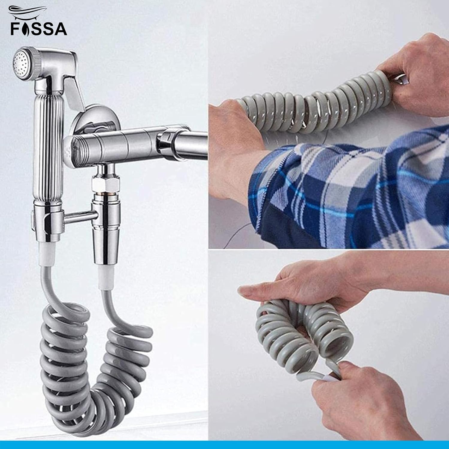 Fossa Spring Flexible Shower Hose, 1 Meter Plastic Telescopic Shower Hose for Water Plumbing Toilet Bathroom Spiral Flexible Shower (Grey) - Fossa Home