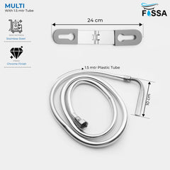 Fossa Stainless Steel Multi Jet Spray with Heavy PVC Hose Pipe 1.5 Mtr for Toilet | Built - in Installation Type Toilet Seat/Commode Spray - Rust - Free, Durable - Fossa Home
