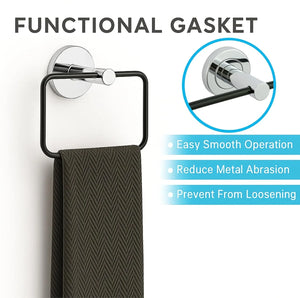 Fossa Stainless Steel Square Towel Ring for Bathroom, Napkin Holder for Wash Basin, Napkin Holder Chrome Finish (Black + Silver) - Fossa Home