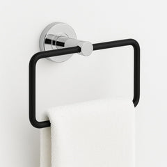 Fossa Stainless Steel Square Towel Ring for Bathroom, Napkin Holder for Wash Basin, Napkin Holder Chrome Finish (Black + Silver) - Fossa Home
