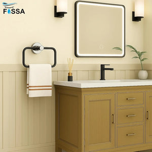 Fossa Stainless Steel Square Towel Ring for Bathroom, Napkin Holder for Wash Basin, Napkin Holder Chrome Finish (Black + Silver) - Fossa Home