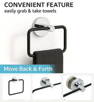 Fossa Stainless Steel Square Towel Ring for Bathroom, Napkin Holder for Wash Basin, Napkin Holder Chrome Finish (Black + Silver) - Fossa Home