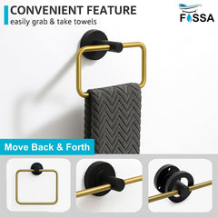 Fossa Stainless Steel Square Towel Ring for Bathroom, Napkin Holder for Wash Basin, Napkin Holder Chrome Finish (Black+Gold) - Fossa Home