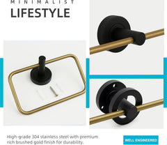 Fossa Stainless Steel Square Towel Ring for Bathroom, Napkin Holder for Wash Basin, Napkin Holder Chrome Finish (Black+Gold) - Fossa Home