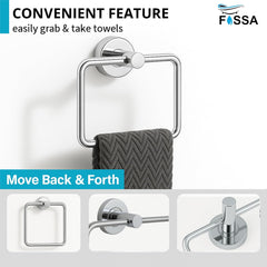 Fossa Stainless Steel Square Towel Ring for Bathroom, Napkin Holder for Wash Basin, Napkin Holder Chrome Finish (Silver) - Fossa Home