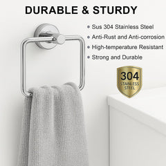 Fossa Stainless Steel Square Towel Ring for Bathroom, Napkin Holder for Wash Basin, Napkin Holder Chrome Finish (Silver) - Fossa Home