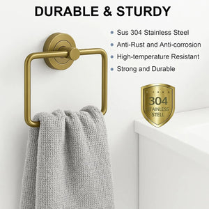 Fossa Stainless Steel Square Towel Ring for Bathroom, Napkin Holder for Wash Basin, Napkin Holder Matte Finish (Gold) - Fossa Home