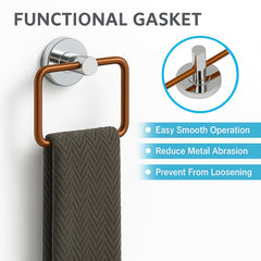 Fossa Stainless Steel SquareTowel Ring for Bathroom, Napkin Holder for Wash Basin, Napkin Holder Chrome Finish (Rose Gold + Silver) - Fossa Home