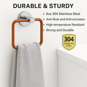 Fossa Stainless Steel SquareTowel Ring for Bathroom, Napkin Holder for Wash Basin, Napkin Holder Chrome Finish (Rose Gold + Silver) - Fossa Home