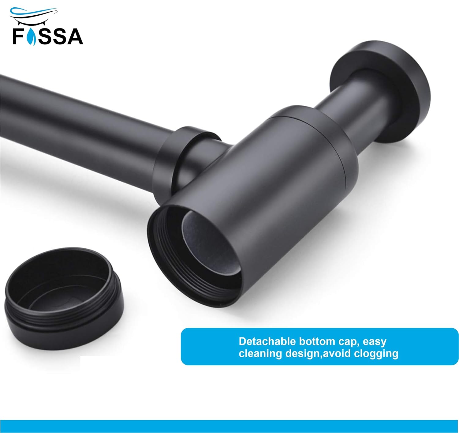 Fossa Steel Bottle Trap for Wash basins | Bottle Trap With Wall Flange and 12 Inches Pipe | Black Finish (Stainless Steel) Black - Fossa Home