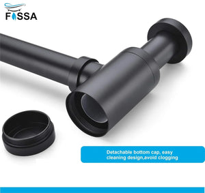 Fossa Steel Bottle Trap for Wash basins | Bottle Trap With Wall Flange and 12 Inches Pipe | Black Finish (Stainless Steel) Black - Fossa Home