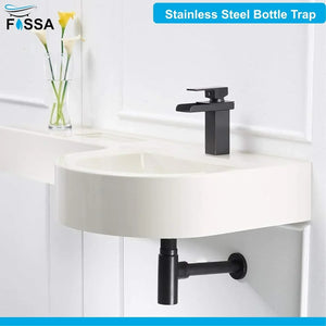 12 inch Stainless Steel Black Bottle Trap with Flange - Fossa Home