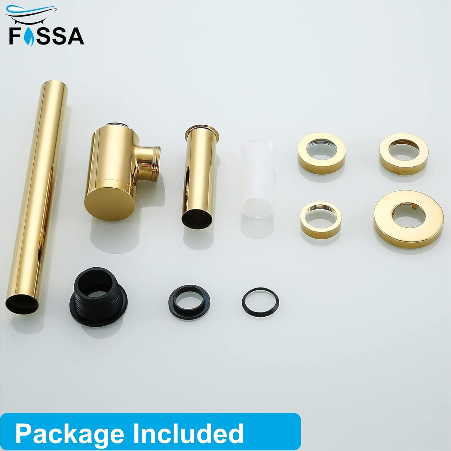 Fossa Steel Bottle Trap for Wash basins | Bottle Trap With Wall Flange and 12 Inches Pipe | Chrome Finish (Stainless Steel) Gold - Fossa Home