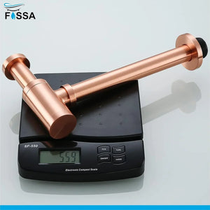 12 inch Stainless Steel Rose Gold Bottle Trap with Flange - Fossa Home