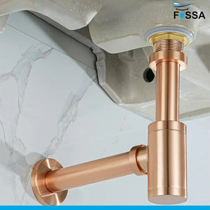 12 inch Stainless Steel Rose Gold Bottle Trap with Flange - Fossa Home