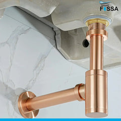 Fossa Steel Bottle Trap for Wash basins | Bottle Trap With Wall Flange and 12 Inches Pipe | Chrome Finish (Stainless Steel) Rose Gold - Fossa Home
