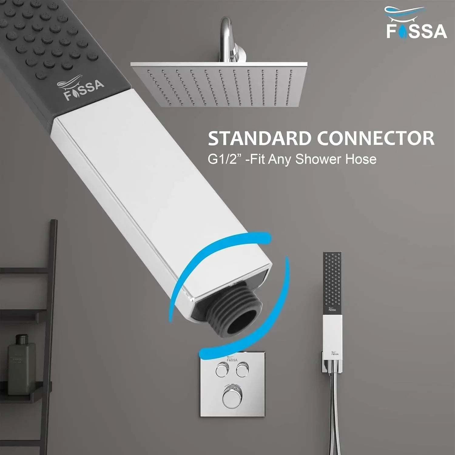 Fossa Vista Square ABS Hand - Held Shower with 1.5 Mtr Hose Pipe and Wall Hook for Bathroom, High Pressure Shower Set (Chrome Finish) - Fossa Home