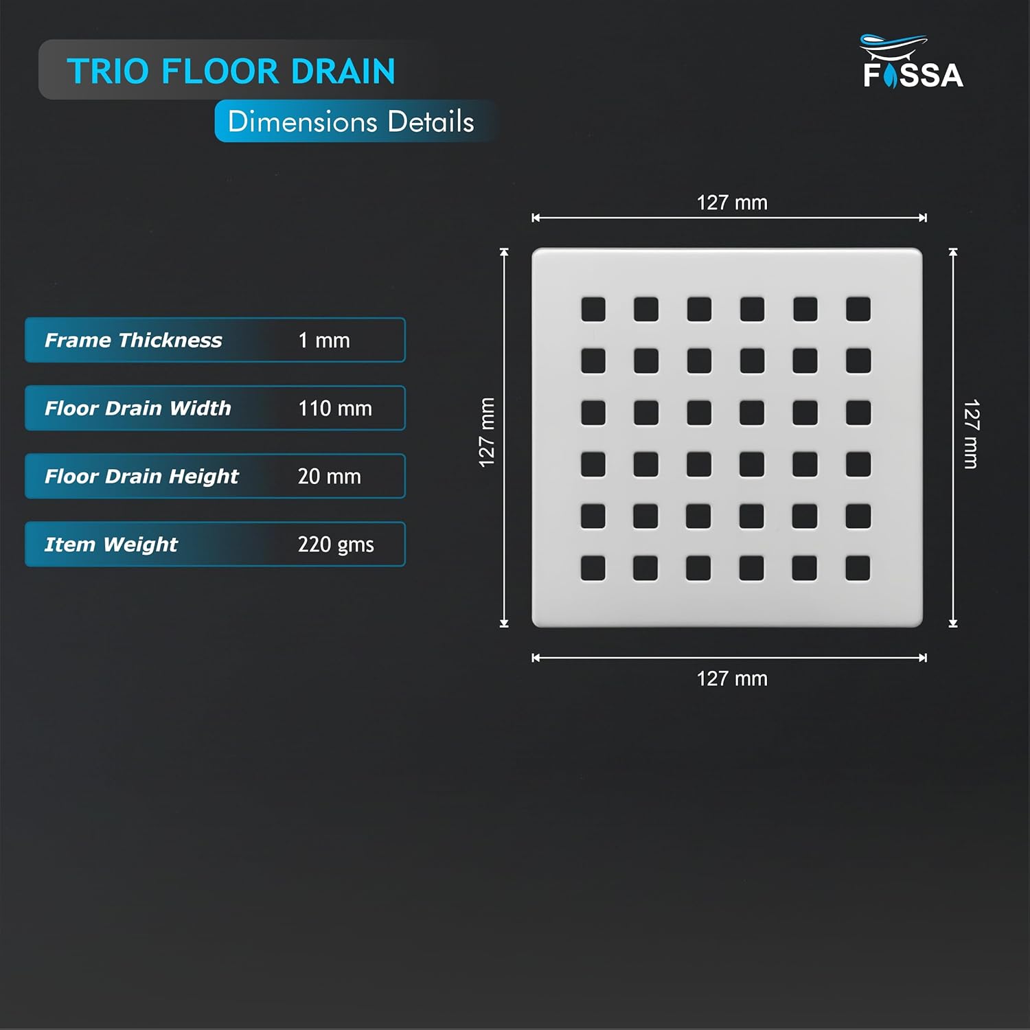 Trio Floor Drain (5 x 5 Inches) Premium Stainlees Steel