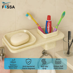 Fossa Classic Ceramic Wall Mounted Square Soap Dish with Toothbrush Holder – Unbreakable Design, Hygienic Surface, Rust & Fade Proof, Self-Drain Tray | Stylish Bathroom Organizer | Ivory (Glossy Finish) - Fossa Home