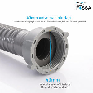 Gray pipe fitting with 40mm interface details and Fossa branding.