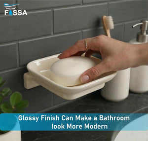 Ceramic Ivory Unbreakable Soap Dish Square Glossy Finish (RM-111) - Fossa Home