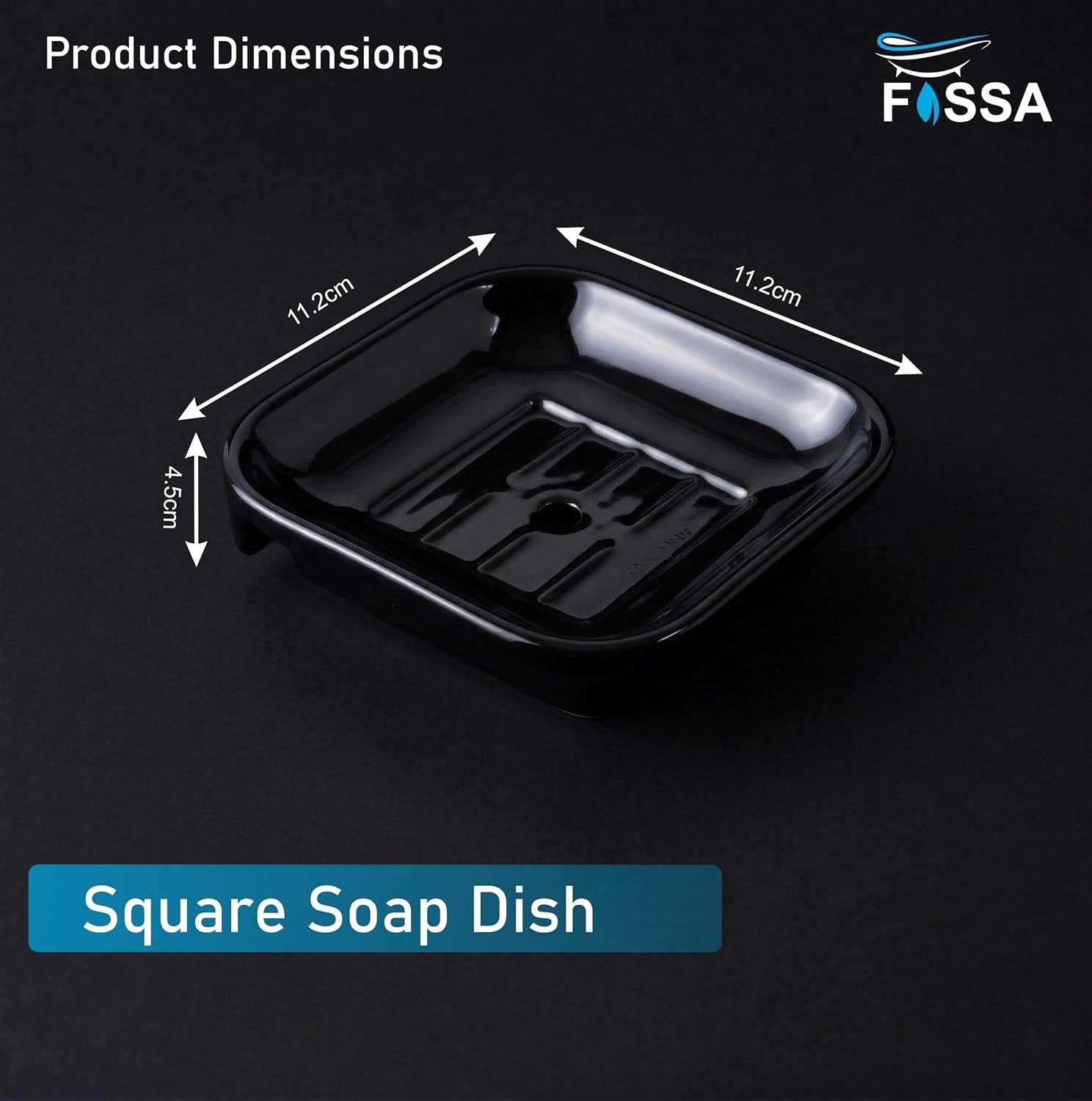 Ceramic Black Unbreakable Soap Dish Square Glossy Finish (RB-111)