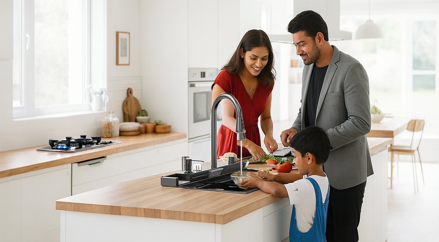 Stylish waterfall kitchen sink with smart functionality