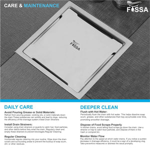 Flair Floor Drain (5 x 5 Inches) Premium Stainlees Steel - Fossa Home