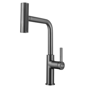 Rainfall Pull Out Triple-Flow 360° Hot & Cold Stainless Steel Kitchen Mixer Faucet Black - Fossa Home