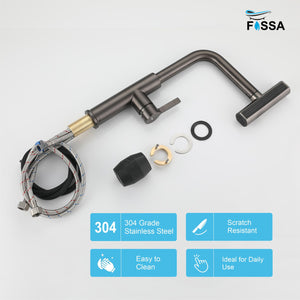 Rainfall Pull Out Triple-Flow 360° Hot & Cold Stainless Steel Kitchen Mixer Faucet Black - Fossa Home