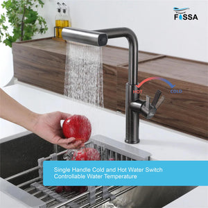 Rainfall Pull Out Triple-Flow 360° Hot & Cold Stainless Steel Kitchen Mixer Faucet Black - Fossa Home