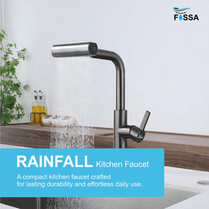 Rainfall Pull Out Triple-Flow 360° Hot & Cold Stainless Steel Kitchen Mixer Faucet Black - Fossa Home