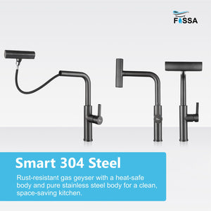 Rainfall Pull Out Triple-Flow 360° Hot & Cold Stainless Steel Kitchen Mixer Faucet Black - Fossa Home