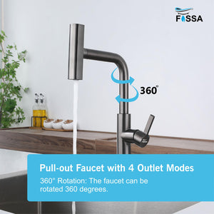 Rainfall Pull Out Triple-Flow 360° Hot & Cold Stainless Steel Kitchen Mixer Faucet Black - Fossa Home