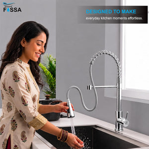 Ripple silver water mixer for kitchen featuring hot and cold supply, two-flow outlet and durable steel construction