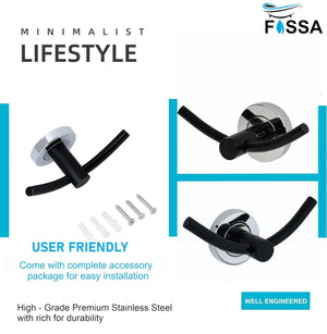 Wall Mounted Stainless Steel Towel & Robe Hook Chrome Finish (Black & Silver) - Fossa Home