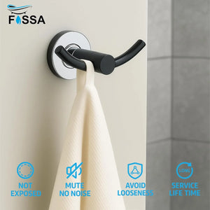 Wall Mounted Stainless Steel Towel & Robe Hook Chrome Finish (Black & Silver) - Fossa Home