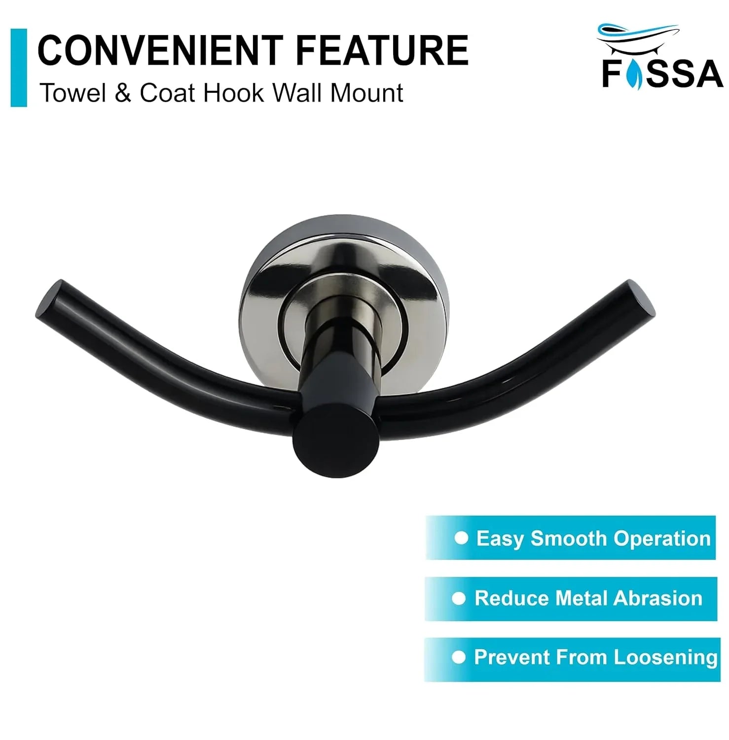 Wall Mounted Stainless Steel Towel & Robe Hook Chrome Finish (Black & Silver) - Fossa Home