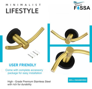 Wall Mounted Stainless Steel Towel & Robe Hook Matte Finish (Gold & Black) - Fossa Home