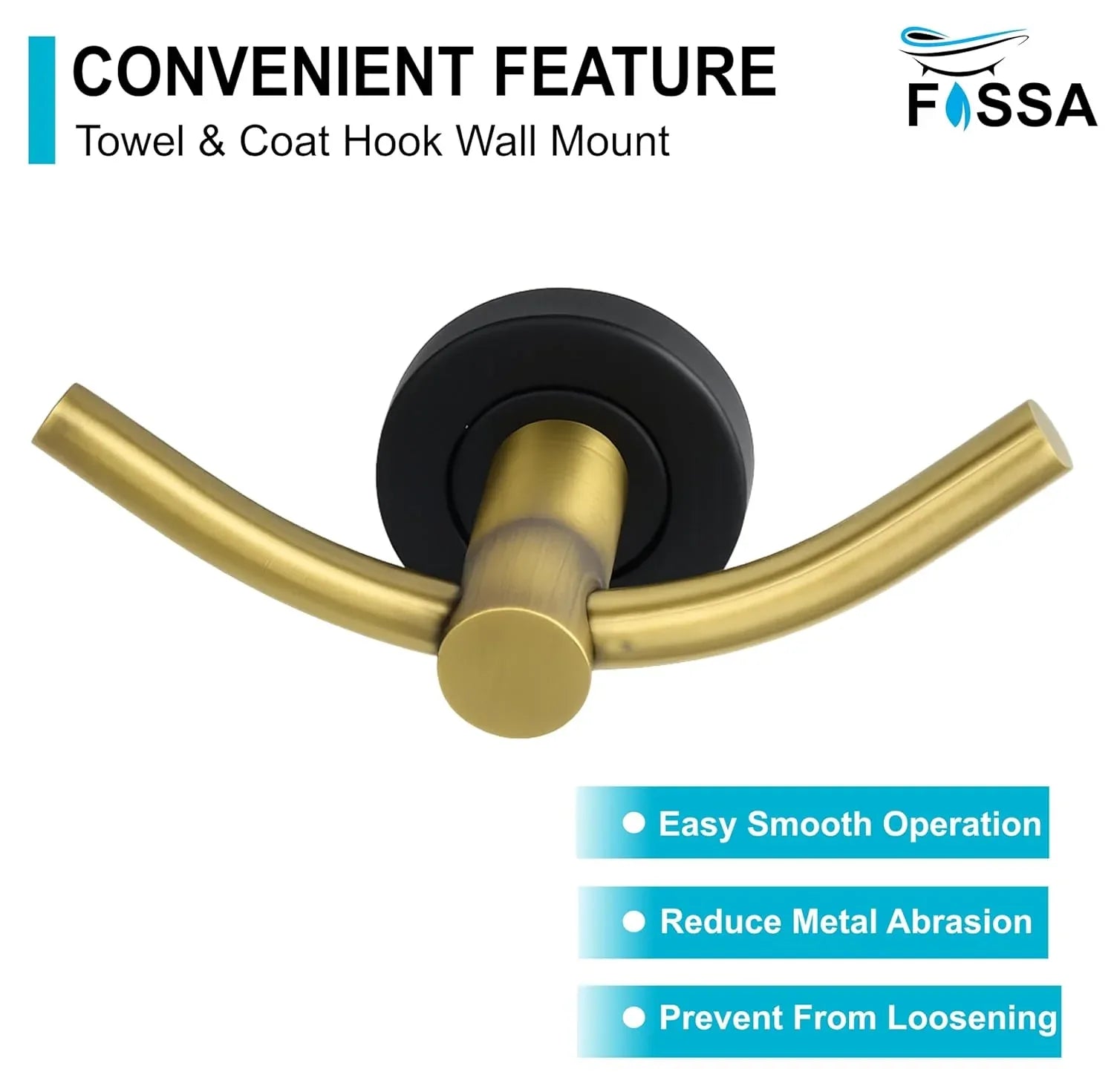 Wall Mounted Stainless Steel Towel & Robe Hook Matte Finish (Gold & Black) - Fossa Home
