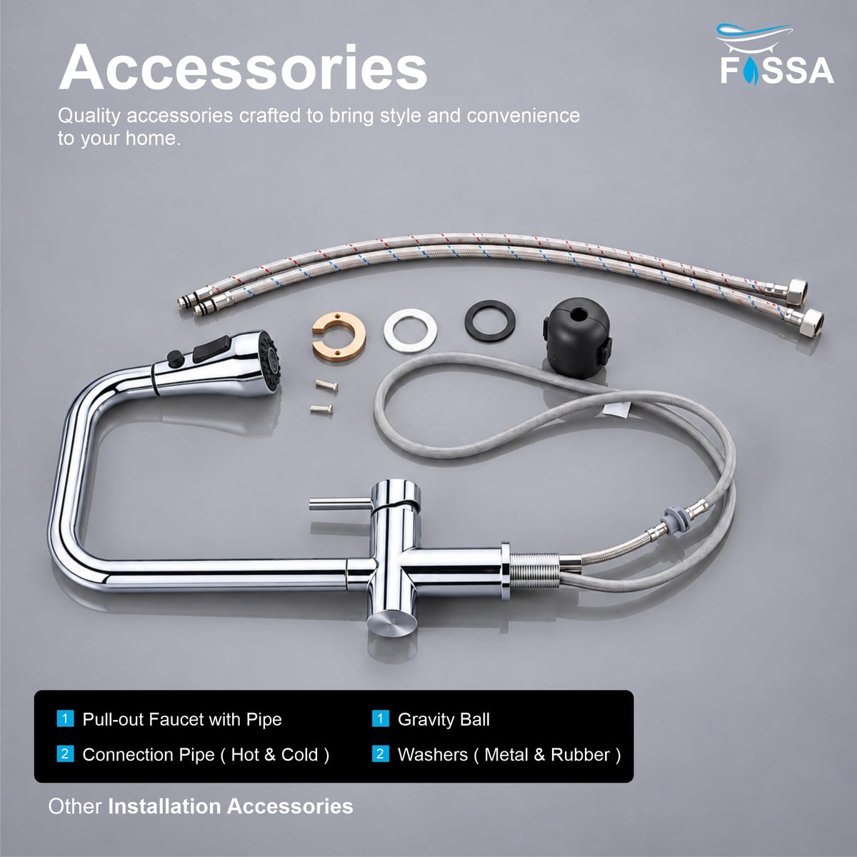 Front View of Rosa 3-Way Kitchen Mixer Faucet Made from 304 Stainless Steel with a Shiny Chrome Silver Finish
