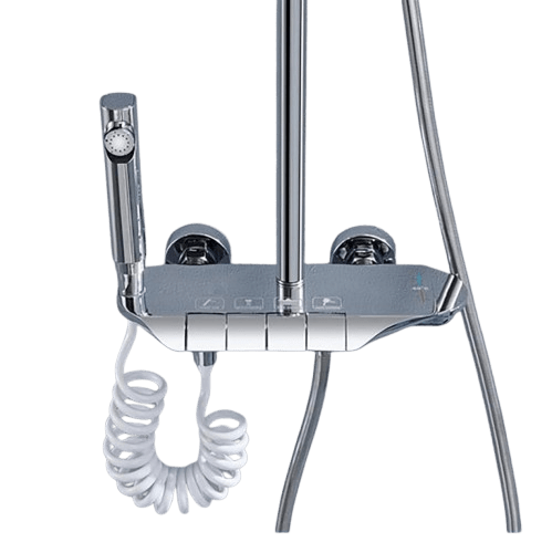 Shower System Thermostatic Shower Faucet Set Wall Mount Rain Shower Combo Set with Piano and Shower Tub Spout, Handheld Sprayer, 10 Inch Rain Shower Head, Bidet Spray, Chrome Finish - Fossa Home