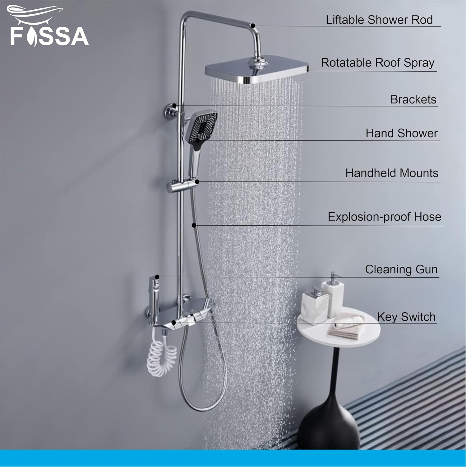 Shower System Thermostatic Shower Faucet Set Wall Mount Rain Shower Combo Set with Piano and Shower Tub Spout, Handheld Sprayer, 10 Inch Rain Shower Head, Bidet Spray, Chrome Finish - Fossa Home