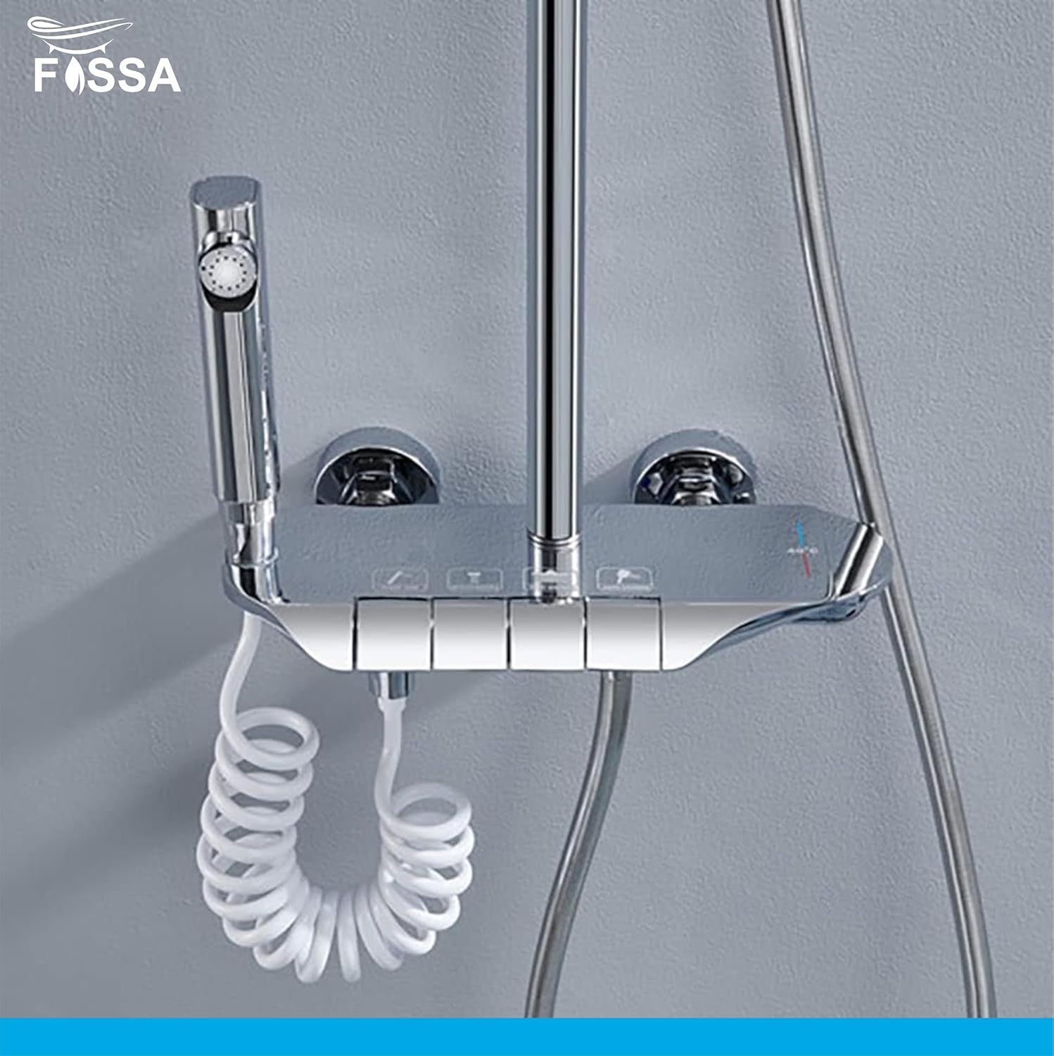 Shower System Thermostatic Shower Faucet Set Wall Mount Rain Shower Combo Set with Piano and Shower Tub Spout, Handheld Sprayer, 10 Inch Rain Shower Head, Bidet Spray, Chrome Finish - Fossa Home