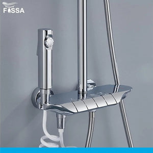 Shower System Thermostatic Shower Faucet Set Wall Mount Rain Shower Combo Set with Piano and Shower Tub Spout, Handheld Sprayer, 10 Inch Rain Shower Head, Bidet Spray, Chrome Finish - Fossa Home