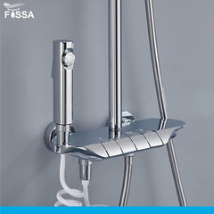 Shower System Thermostatic Shower Faucet Set Wall Mount Rain Shower Combo Set with Piano and Shower Tub Spout, Handheld Sprayer, 10 Inch Rain Shower Head, Bidet Spray, Chrome Finish - Fossa Home
