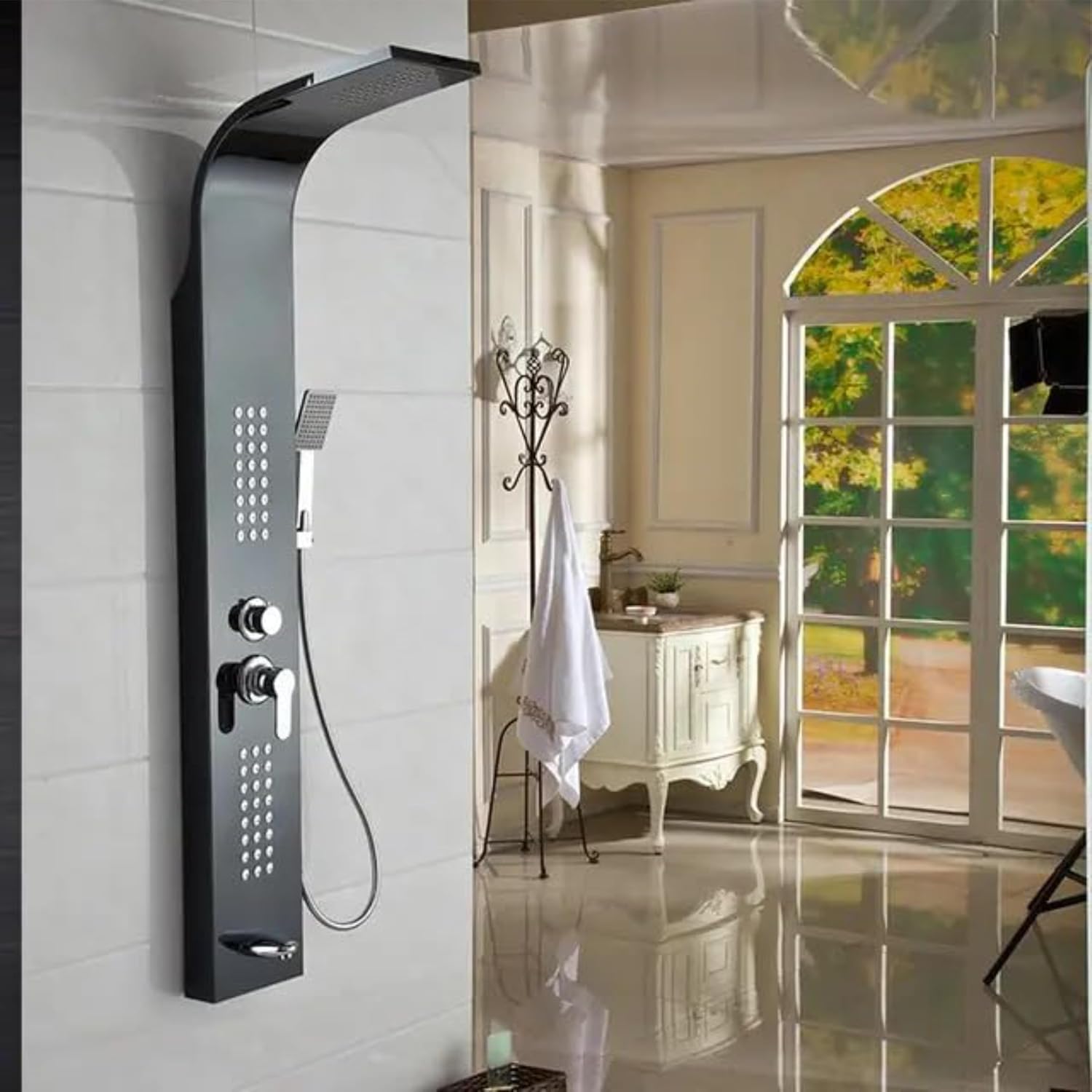 Stainless Steel Shower Panel Full Set, Dual Flow Overhead Waterfall Shower, Hand Shower, Wall Mount Shower Panel For Bathrooms - Fossa Home